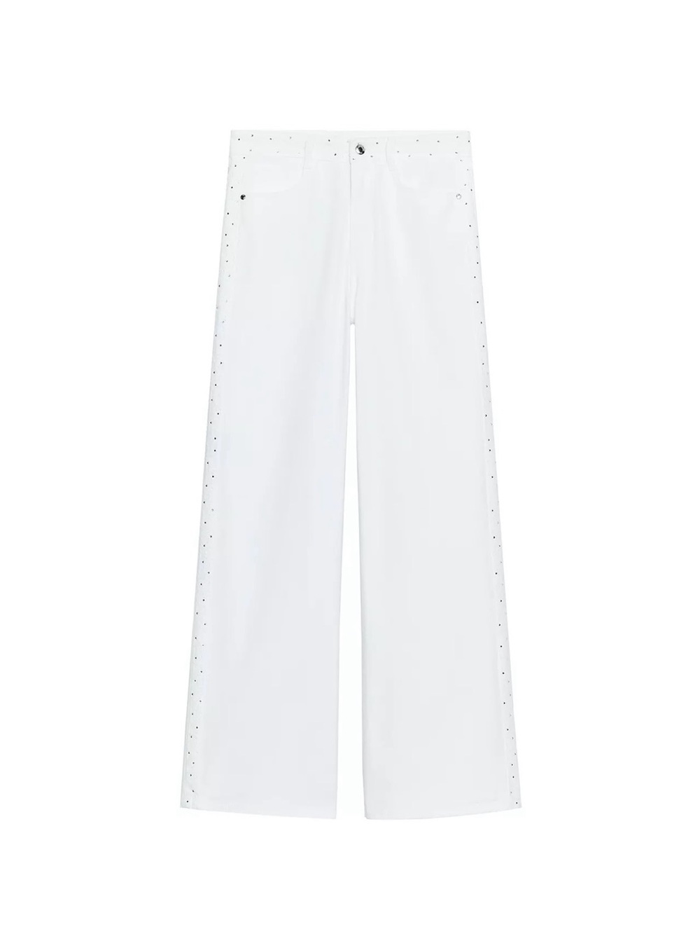 Zara White Wide-Leg High Rise Jeans with Rhinestone Trim